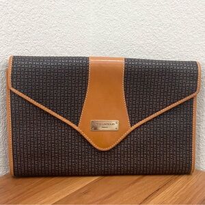 Vintage TED LAPIDUS Paris Embossed Leather Monogram Envelope Clutch Bag 8”X12”